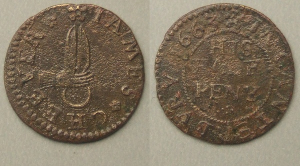 Canterbury, James Cheever 1663 halfpenny